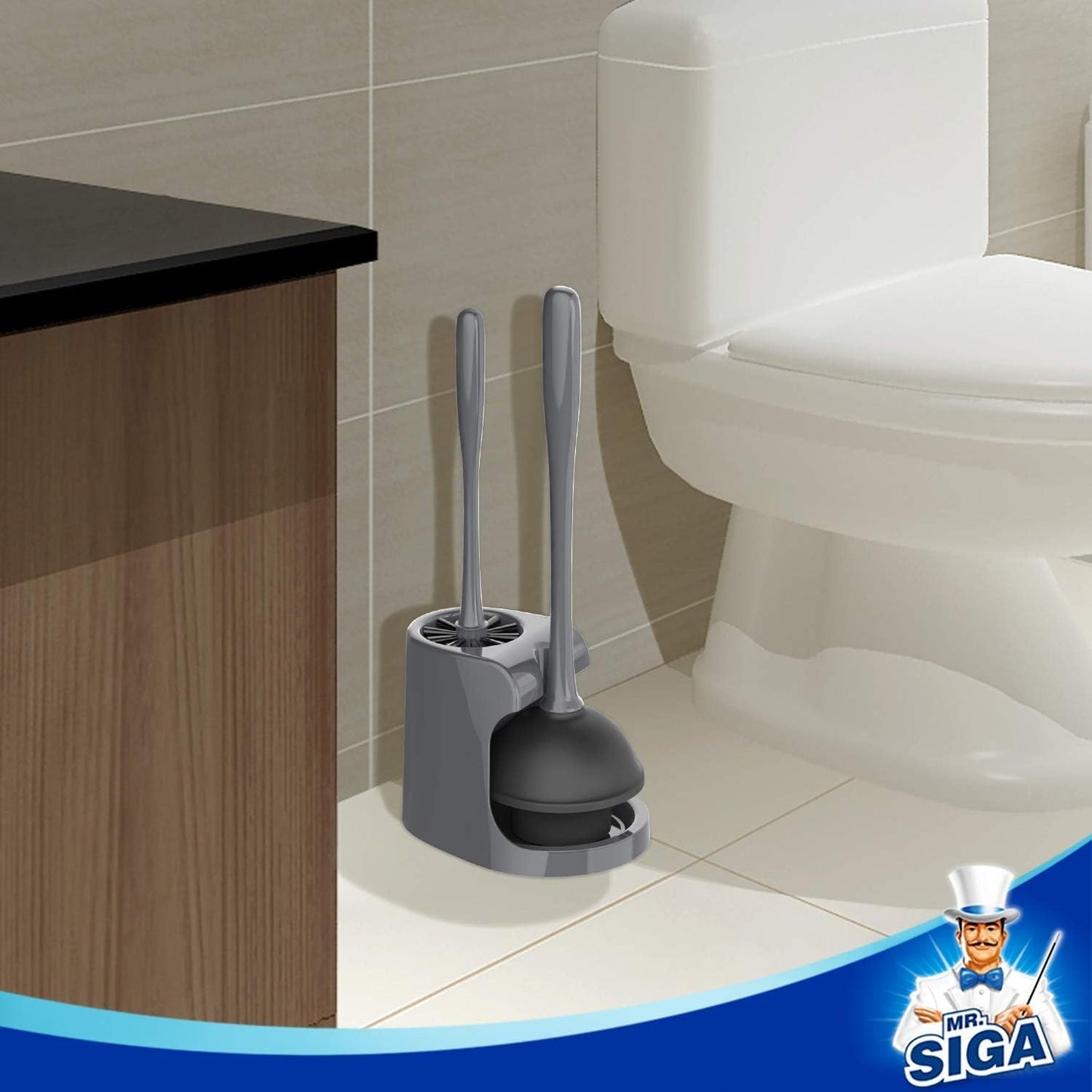 MR.SIGA Toilet Plunger and Bowl Brush Combo for Bathroom Cleaning, Black, 2 Sets
