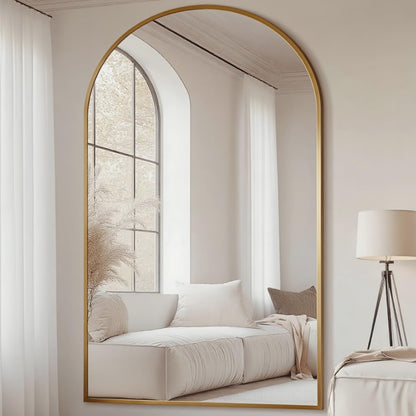 Prywot Arched Full Length Mirror, 70"x26" Free Standing Floor Mirror, Modern Full Body Mirrors with Stand, Wall Mirrors with Aluminum Alloy Frame for Bedroom,Living Room, Gold