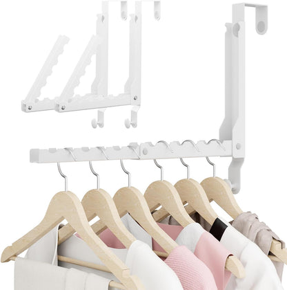 2 Pack Over The Door Hanger Folding Clothes Drying Rack, Folding Hanging Coat Rack for Indoor Laundry Room Compact Small Space Foldable Portable Clothing Hanger Hook Collapsible (Wihte-2(Upgraded))
