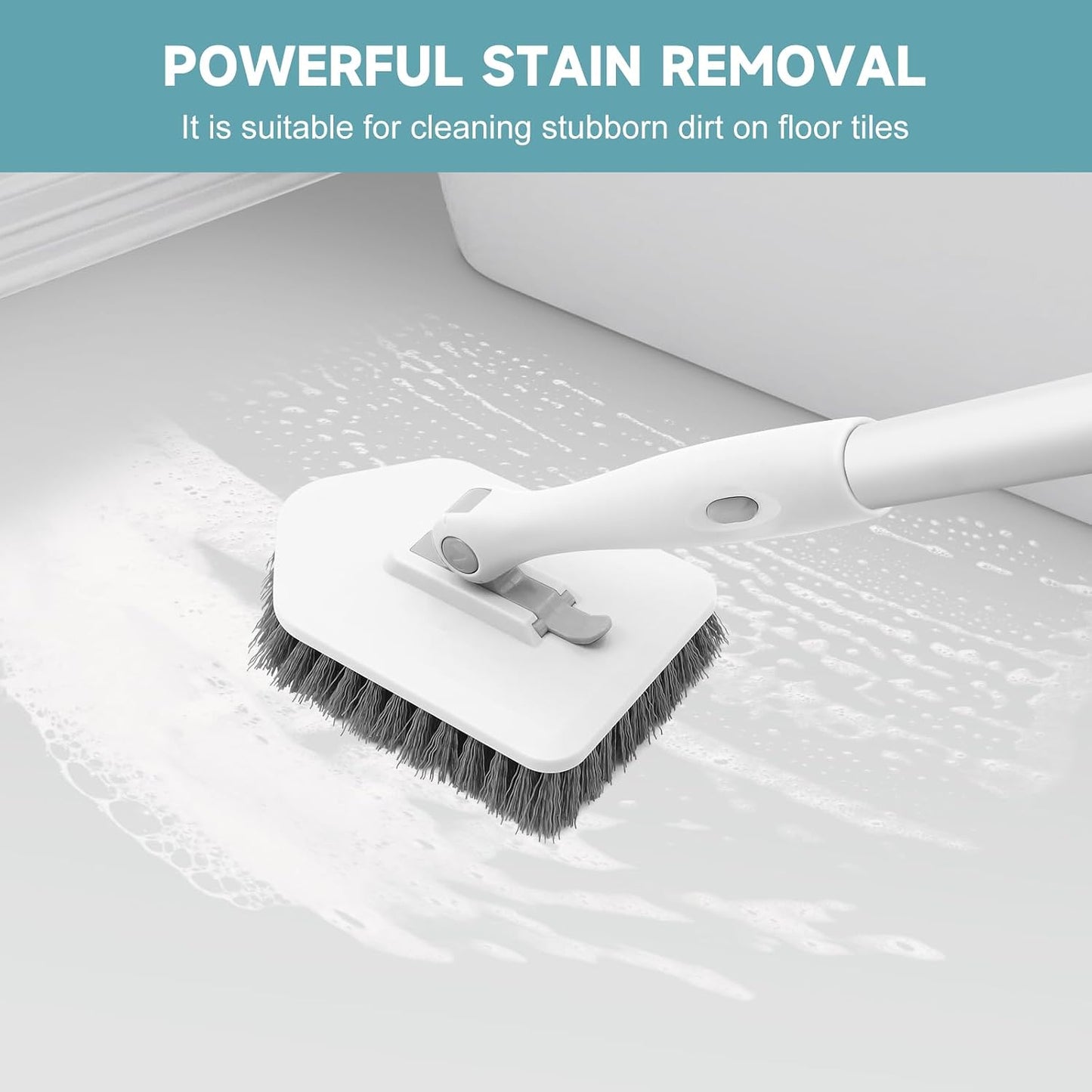 nacena Shower Scrubber with Long Handle, 3 in 1 Tile Tub Scrubber Brush with 3 Detachable Cleaning Heads Adjustable Handle Shower Cleaner Brush for Bathroom, Kitchen, Toilet, Wall, Sink, Grey White