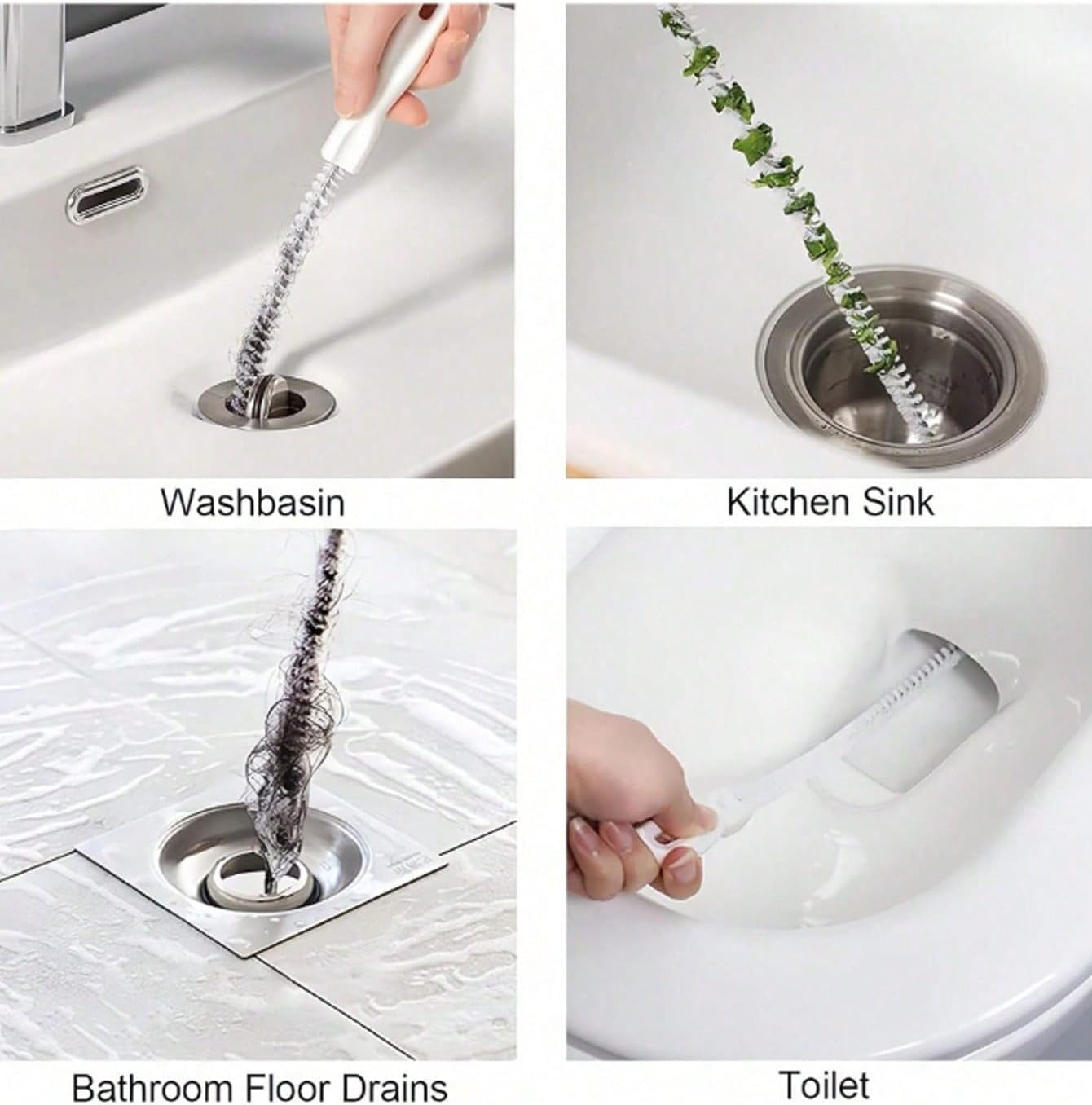 3 Pcs Flexible Plastic Drain Clog Remover Tool Kit 25 Inch Hair Snake Catcher with Long Pipe Cleaning Brush for Bathroom Sink Bathtub Shower Kitchen Plumbing Relief (White)