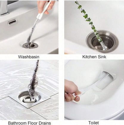 3 Pcs Flexible Plastic Drain Clog Remover Tool Kit 25 Inch Hair Snake Catcher with Long Pipe Cleaning Brush for Bathroom Sink Bathtub Shower Kitchen Plumbing Relief (White)