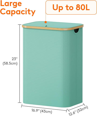 Lifewit 120L Laundry Basket with Lid, Clothes Hampers for Laundry with Bamboo Handles and 2 Removable Bag, Large Foldable Laundry Hamper for Bedroom, Bathroom, Dorm, Laundry Room, Beige