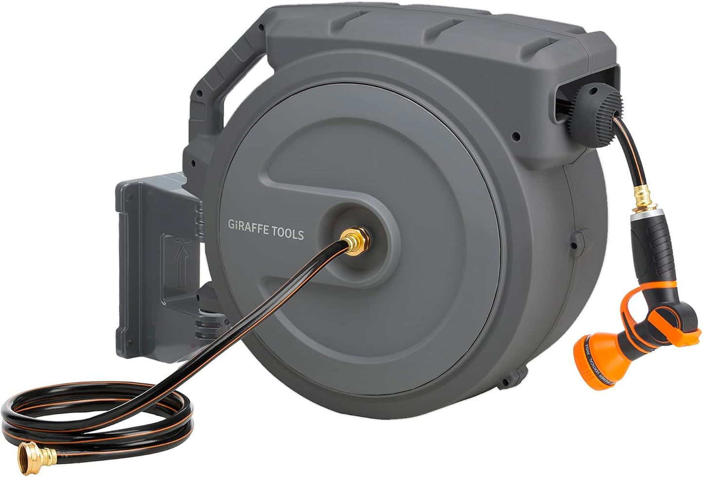 Giraffe Tools Retractable Garden Hose Reel 1/2 Inch x 100 ft, Super Heavy Duty, Any Length Lock, Slow Return System, Wall Mounted and 180 Deg Swivel Metal Bracket