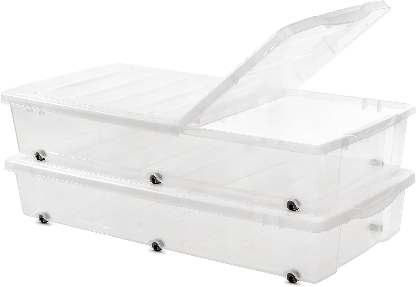 Citylife 2 Packs 57 QT Plastic Under Bed Storage Bins with Double-opening Lids Clear Underbed Storage Containers with Wheels for Organizing Shoes, Blankets, Clothes