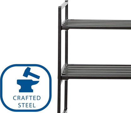 Seville Classics Sturdy Freestanding Storage Shelf for Bedroom, Closet, Entryway, Dorm Room Organizer Stackable Durable Metal Shoe Rack Ash Gray Slat, 3-Tier