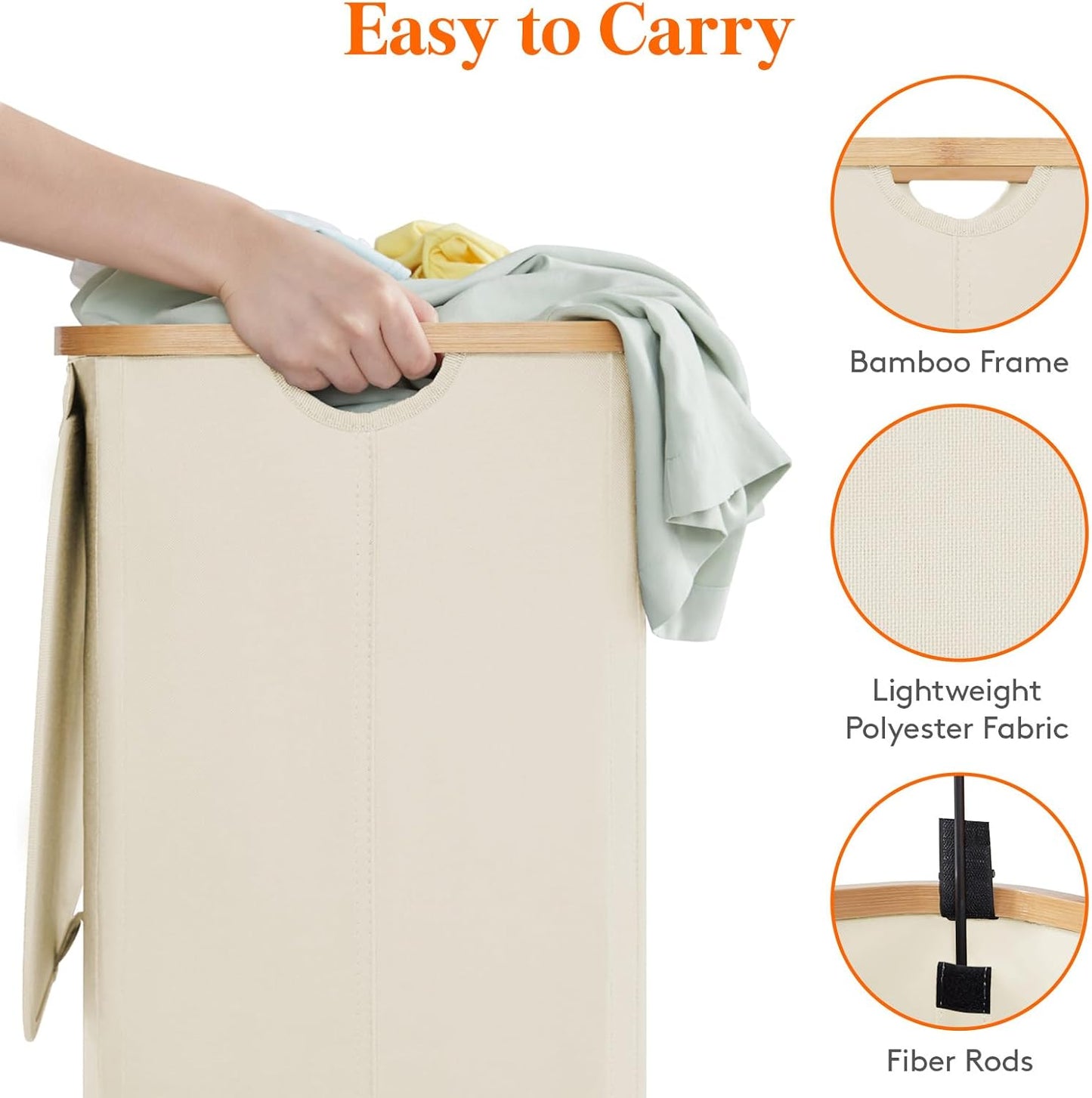Lifewit 120L Laundry Basket with Lid, Clothes Hampers for Laundry with Bamboo Handles and 2 Removable Bag, Large Foldable Laundry Hamper for Bedroom, Bathroom, Dorm, Laundry Room, Beige