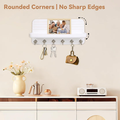 Key Holder for Wall, Mail Organizer Wall Mount with 6 Hooks Wooden Hanging Key Rack for Home Decor, Hallway, Entryway (Brown)