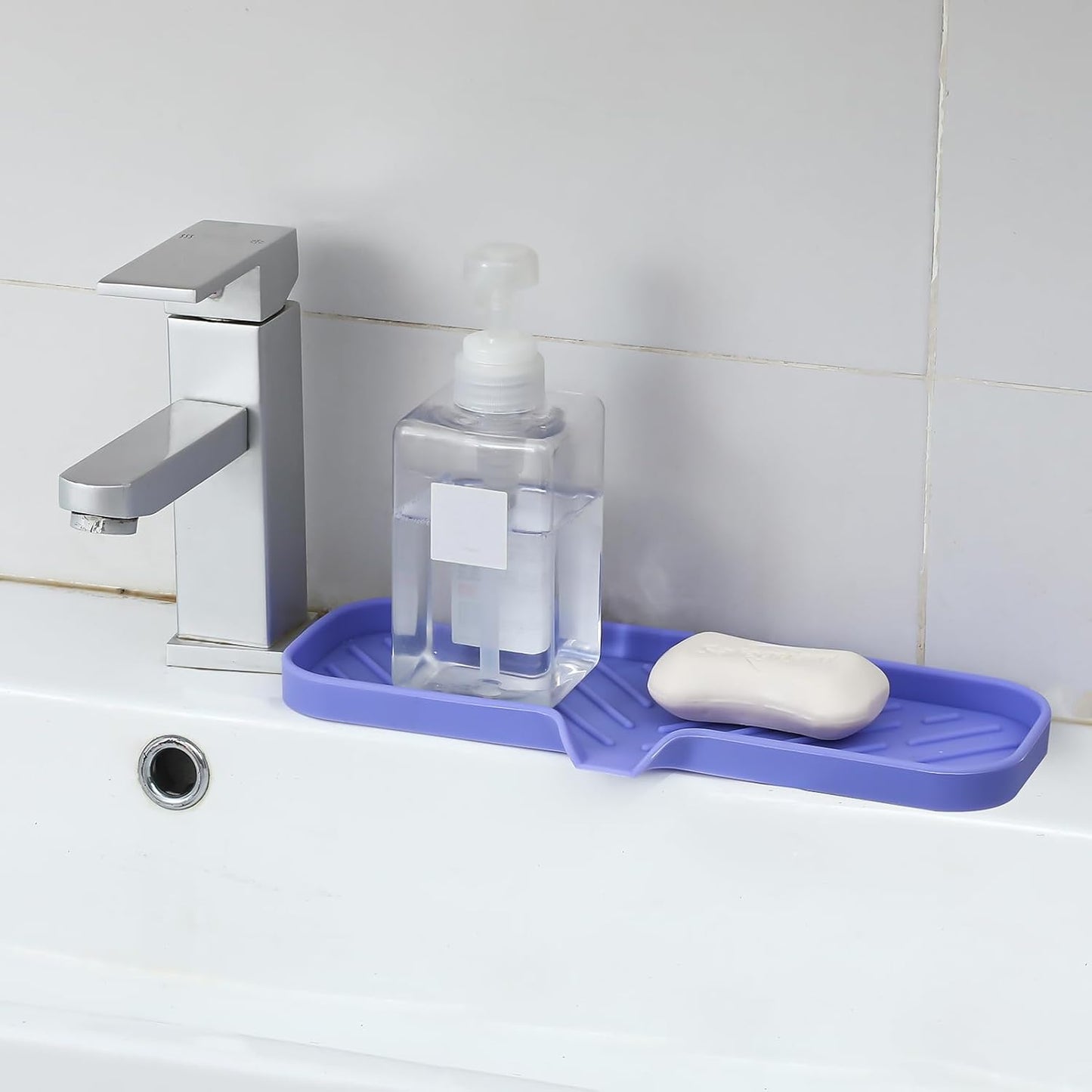 MicoYang Silicone Bathroom Soap Dishes with Drain Spout-Bathroom and Kitchen Sink Organizer,Sponge Holder,Dish Soap Tray,Perfect for Dispenser,Scrubber,Bottle,Cup on Sink or Counter-Coffee 4.9"×3.2"