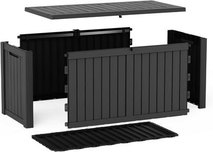 ROJIK 55Gal Outdoor Storage Box Waterproof Deck Box | Heavy-duty UV-resistant resin, space-saving for balcony/patio, stores cushions/tools/pool gear, lockable lid as table/bench