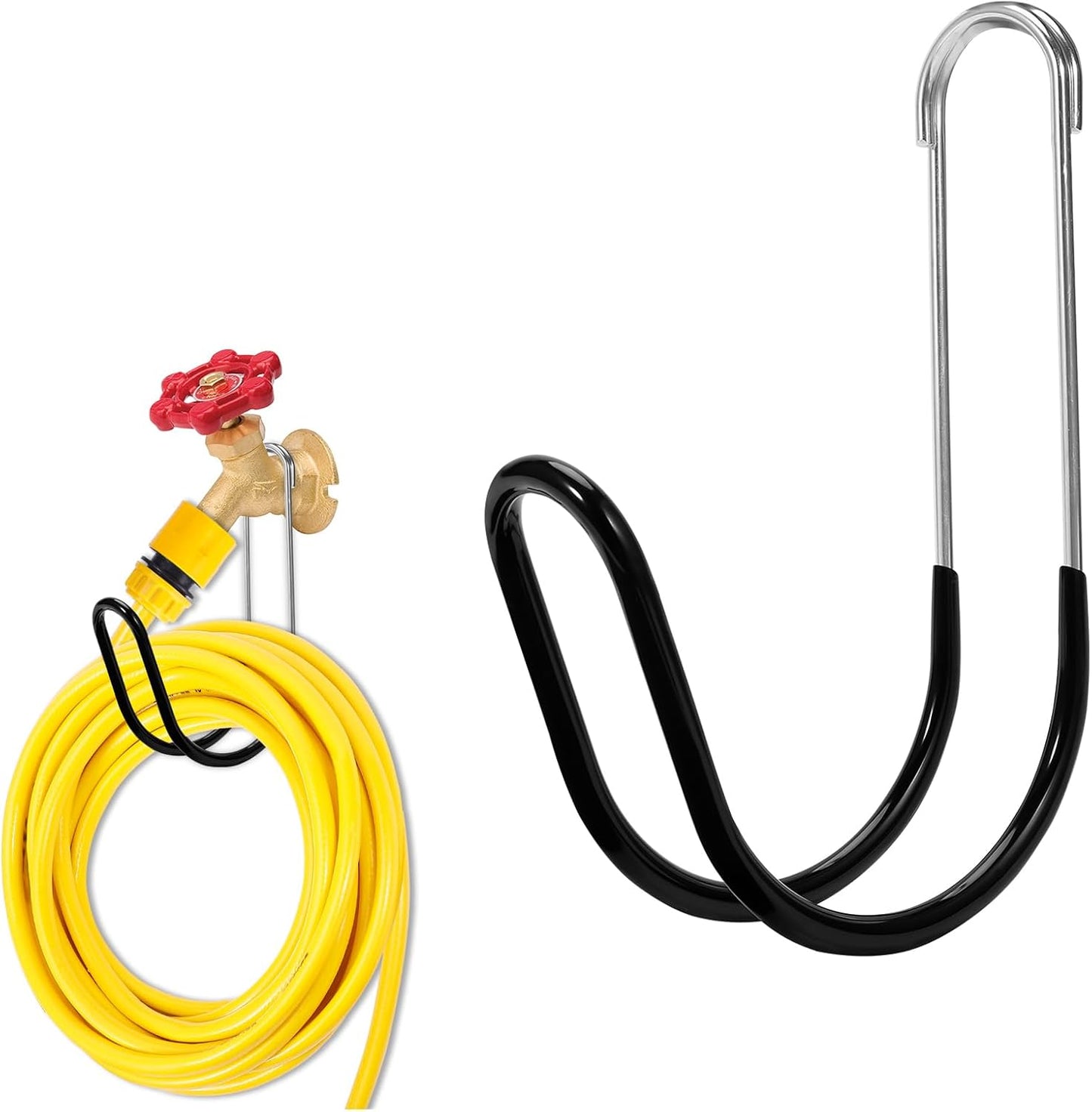 Metal Garden Hose Holder Wall Mounted Water Hose Holder for Outside Yard 304Stainless Steel Solid Hose Hook Holds Up to 50Ft(1, Black)