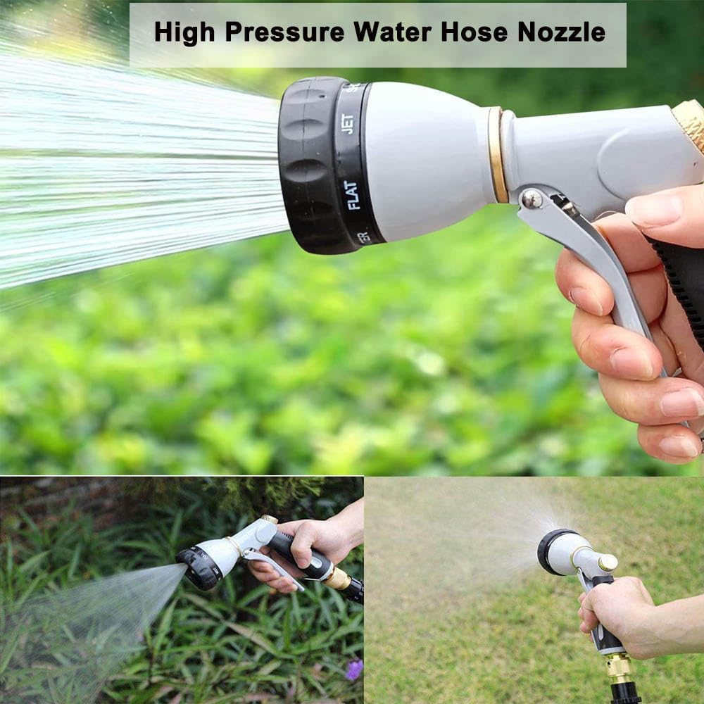 Garden Hose Nozzle Heavy Duty, High Pressure Adjustable 8 Patterns | Metal Water Hose Nozzle Volume Control Valve Attachment Hose Sprayer Nozzle for Outdoor Garden Watering Car Washing