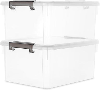 Citylife 57 QT Plastic Storage Bins with Double-Opening Lids, Storage Containers for Organizing, Large Clear Storage Box for Closet, Blankets, 2 Packs