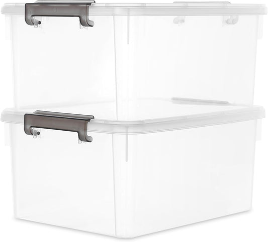 Citylife 57 QT Plastic Storage Bins with Double-Opening Lids, Storage Containers for Organizing, Large Clear Storage Box for Closet, Blankets, 2 Packs