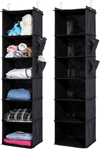 2 Packs Hanging Closet Organizer, 4-Shelf Closet Organizers and Storage with Side Pockets, Collapsible Hanging Shelves for Closet & RV & College Dorm,Beige
