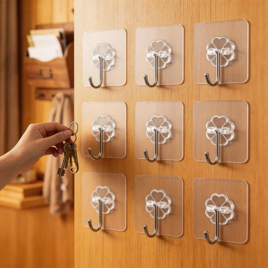 10pcs Heavy Duty Wall Hooks, Adhesive Hooks for Hanging, Waterproof and Oilproof Sticky Hooks, Transparent Self Adhesive Hooks for Bathroom Kitchen Door