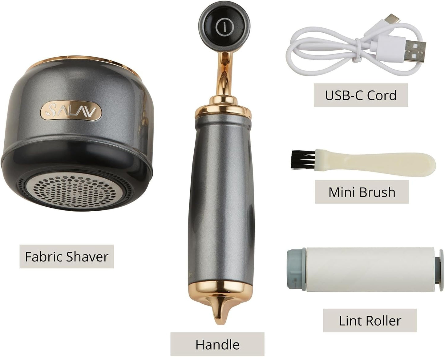 SALAV® Retro Edition 2-in-1 Rechargeable Fabric Shaver and Lint Roller, 6-Blade System, Removes Fuzz and Pilling on Fabrics, Includes Charging Cable (Rose)