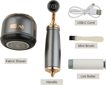 SALAV® Retro Edition 2-in-1 Rechargeable Fabric Shaver and Lint Roller, 6-Blade System, Removes Fuzz and Pilling on Fabrics, Includes Charging Cable (Rose)