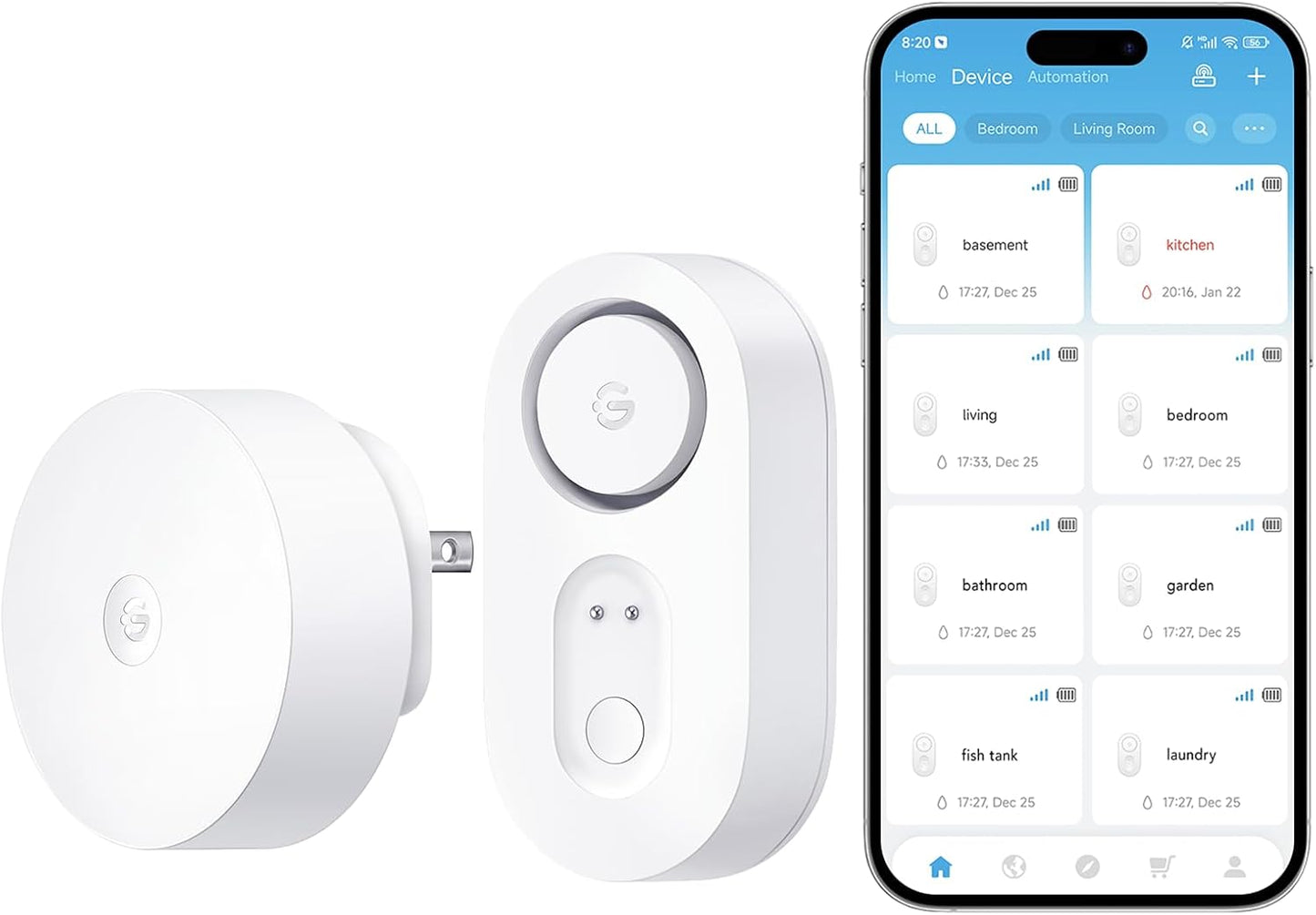 GoveeLife Upgraded Smart Water Leak Detector 1s with 1804 ft Ultra-Long Range, WiFi Water Sensor with SMS/Email/APP Push and Sound Alarm,5-Year Battery Life, 5 Pack, Suit for Home, Basement, Kitchen