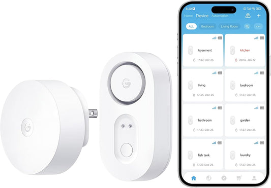 GoveeLife Upgraded Smart Water Leak Detector 1s with 1804 ft Ultra-Long Range, WiFi Water Sensor with SMS/Email/APP Push and Sound Alarm,5-Year Battery Life, 5 Pack, Suit for Home, Basement, Kitchen