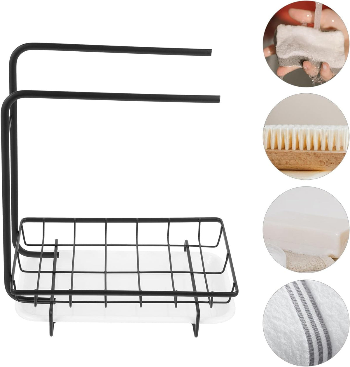 BESPORTBLE Multi-Function Dishcloth and Sponge Drying Rack Black Wall-Mounted and Desktop Kitchen Sink Storage Draining Holder Organizer for Home Cleaning Tools