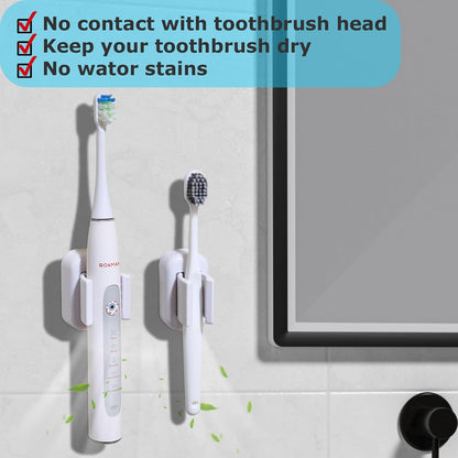2PCS Toothbrush Holder Wall Mounted, Self Adhesive Electric Toothbrush Organizer for Bathroom, Waterproof Multi-Function Holder for Dorm, Cabinet(White)