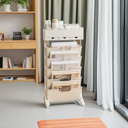 Rolling Bookshelf Cart with Wheels, 6 Tier Movable Bookshelf for Storage, Portable Bookshelf on Wheels for Kitchen Bathroom Office, Slim Book Cart, Off White