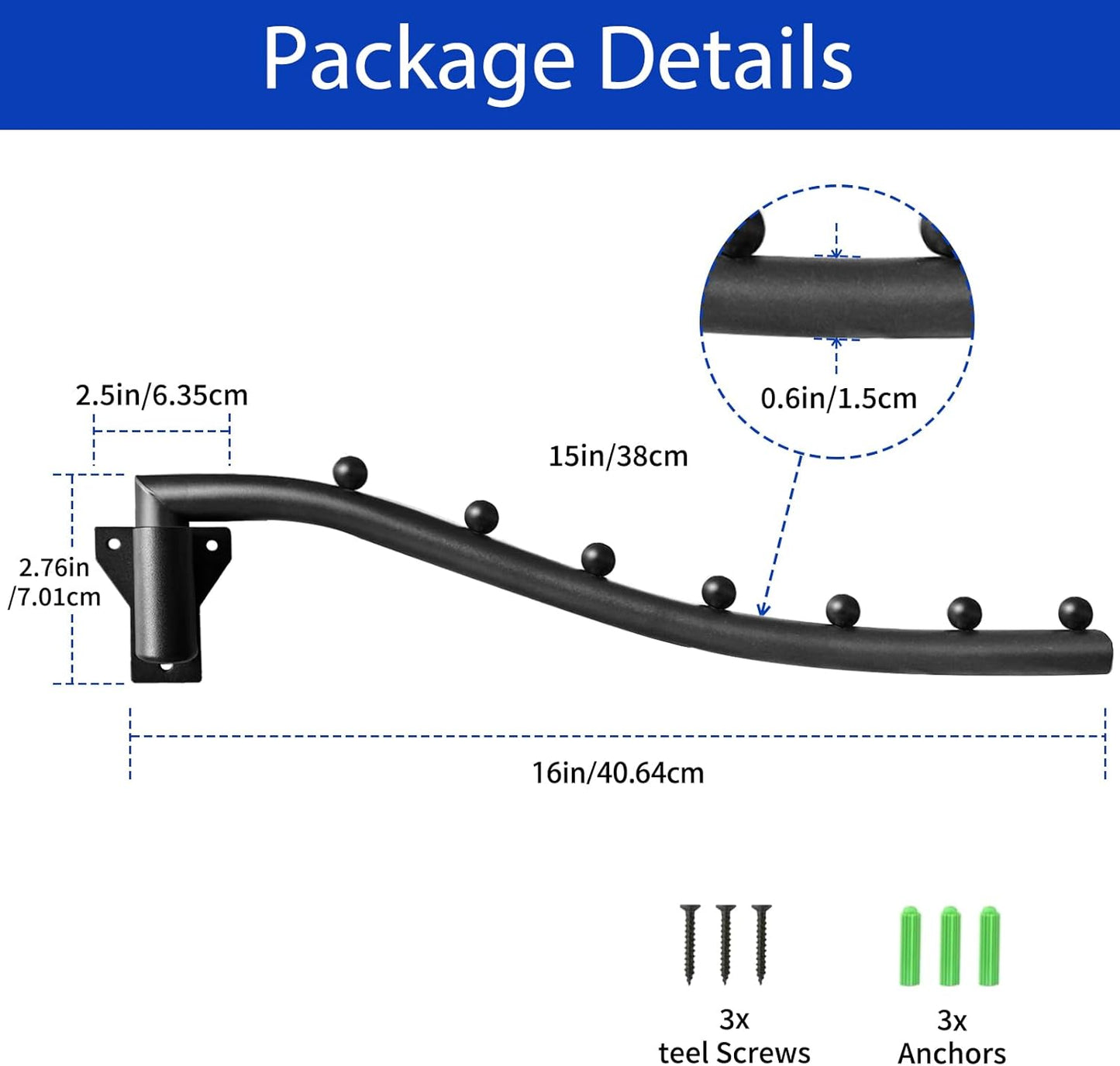 2pcs Swing Clothes Hanger Rack,Wall Mounted Clothes Rack | 10lb Max,Powder Coating Surface,Rust-Proof,16 inch Long Metal Hangers with 7 Hanging Hooks for Bathroom,Laundry Room