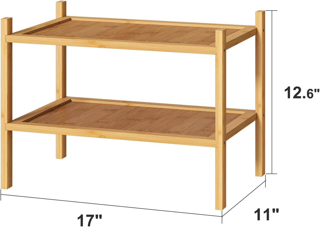 kiplant Small Shoe Rack, 4-Tier Bamboo Wood Shoe Rack for Entryway, Stackable Shoe Organizer for Hallway Closet, Free Standing Shoe Racks for Indoor & Outdoor