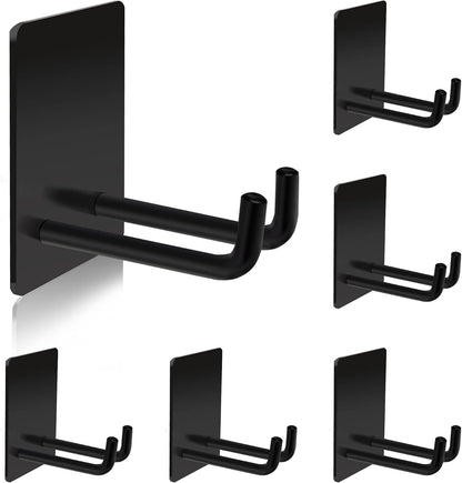 Adhesive Hooks Heavy Duty, Long Stainless Steel Self Adhesive Wall Hook, Sticky Towel Hangers for Kitchen Bathroom, Waterproof Stick on Door Hooks for Hanging Key Hat Coat 4Pack(Black)