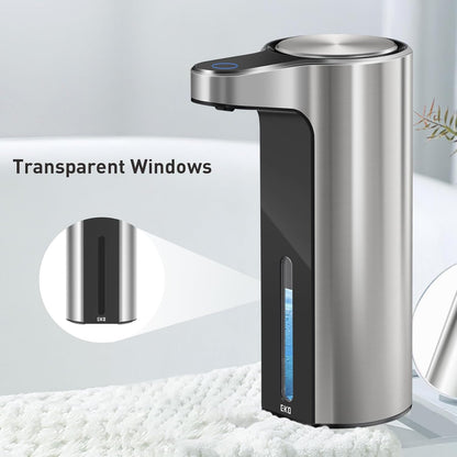 EKO Automatic Foaming Soap Dispenser, Touchless Foam Hand Soap Dispenser for Bathroom and Kitchen, Water-Resistant and Rechargeable, 9 fl oz, Modern Design for Homes and Offices (Stainless)