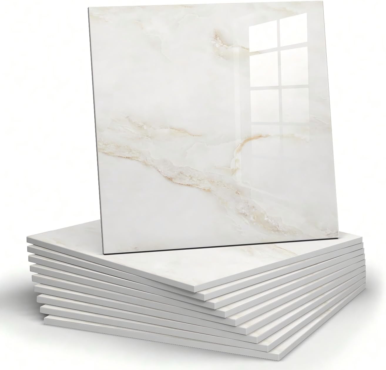 Chejiaye 10pcs Marble Peel and Stick Backsplash Waterproof Washroom Wall Panels, Peel and Stick Tile, PVC Foam Wall Panels for Kitchen,Bathroom,Living Room,Blue and Gold(Not Real Tile,11.8" x 11.8")
