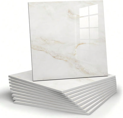 Chejiaye 10pcs Marble Peel and Stick Backsplash Waterproof Washroom Wall Panels, Peel and Stick Tile, PVC Foam Wall Panels for Kitchen,Bathroom,Living Room,Blue and Gold(Not Real Tile,11.8" x 11.8")