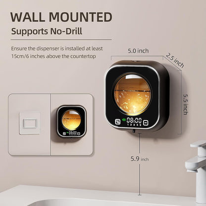 Automatic Foaming Soap Dispenser, Wall Mounted Soap Dispenser, 320ML Electric Smart Touchless Rechargeable, 5 Adjustable Foam Levels, No-Drill Waterproof for Bathroom, Kitchen, Office (Black)
