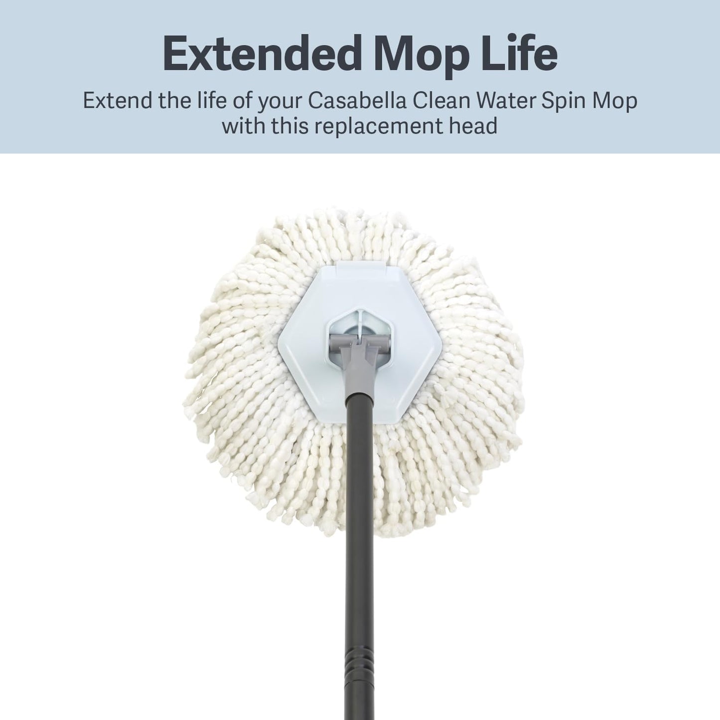 Casabella Spin Mop System with Extra Mop Head Refill - Two-Bucket Design with Splash Guard Built-in Measuring Cup and Scraper Tool with Easy Wring Pedal Spinner, 1.25-Gallon, Blue