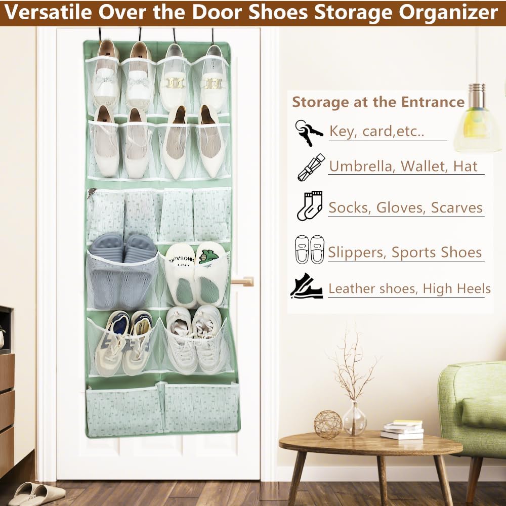 2 Pack- 12 Pocket Over Door Hanging Storage Organizer with 4 Kinds Pouch,Back of Closet Hanging Shelf Storage Organization for Sock,Hat,Underwear,Behind Door Caddy in Bedroom,Bathroom,Entrance,Dorm,RV