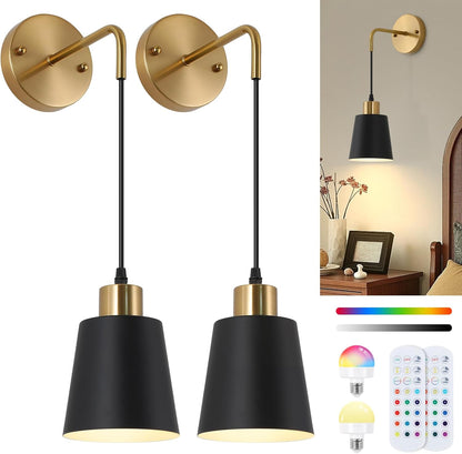 Battery Operated Wall Sconces Set of 2,Wireless Wall Sconce with Remote Control,Rechargeable wall Lights with 15 Color Changing,Dimmable Modern Wall Lamp for Bedroom Living Room Hallway