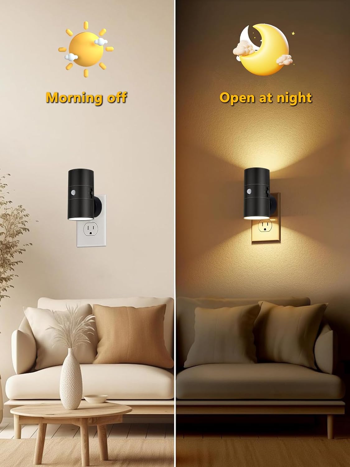 Night Light with Motion Sensor & Dusk to Dawn Sensor, Plug into Wall Night Light with 30-100lm Adjustable Brightness, Motion Activated Night Light, 3000K Warm White for Bedroom Hallway Bathroom Stairs
