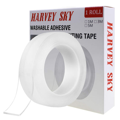 Double Sided Tape Heavy Duty, 3M Mounting Tape, Traceless Reusable Clear Adhesive Nano Tape, Washable Removable Strong Sticky Gel Grip Tape for Home Wall Photos Posters Fix Carpet Mats