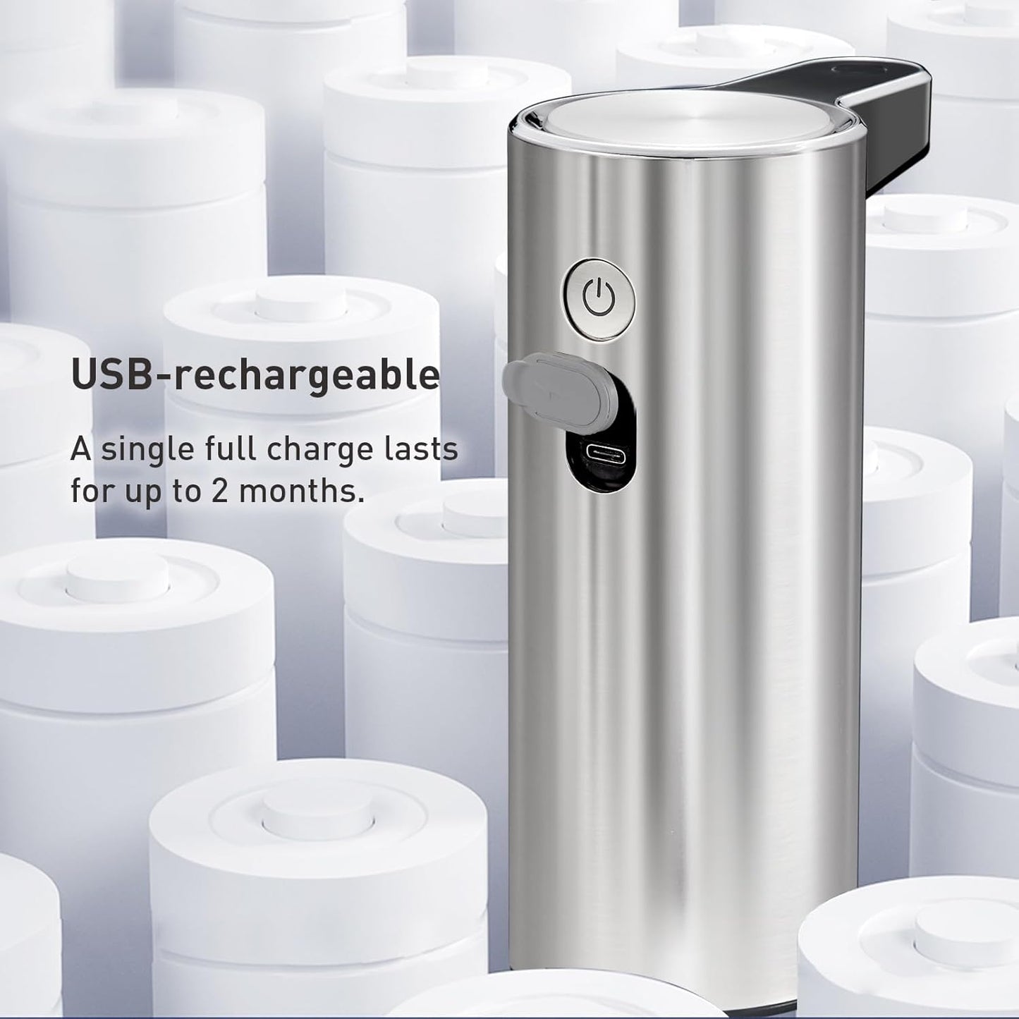 EKO Aroma 9 fl oz Automatic Liquid Soap Dispenser, Rechargeable & Water-Resistant Soap Dispenser for Kitchen and Bathroom with Adjustable Volume Control (Matte Black Steel)