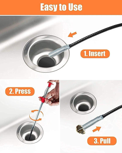 Drain Cleaning Tool Set, 79" Extra-Long Drain Clog Remover, (6pcs) 25" Hair Drain Snakes, (2pcs) 25" Cleaning Brushes for Sink, Tub, Toilet & Sewer, (9-Pieces Tool Set)