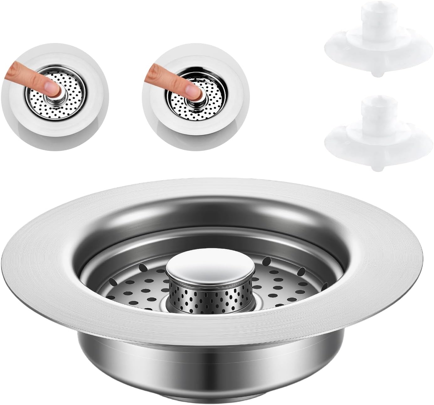 Sink Drain Strainer - Sink Stopper, 3-in-1 Kitchen Stainless Steel Drain Plug with Anti-Clog Basket, Pop-Up Cover