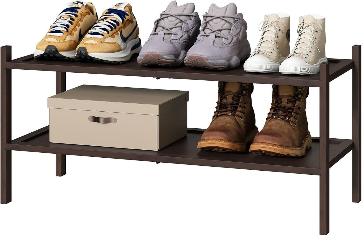 kiplant Small Shoe Rack, 4-Tier Bamboo Wood Shoe Rack for Entryway, Stackable Shoe Organizer for Hallway Closet, Free Standing Shoe Racks for Indoor & Outdoor