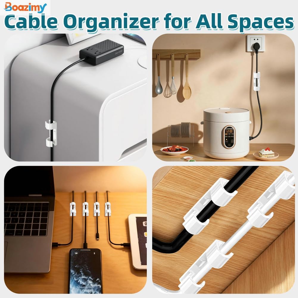 Self Adhesive Cable Clips 60 Pcs, 7.5mm Black Wire Holders with Strong Adhesive, Cord Management Organizer for Under Desk Wall TV PC Ethernet Cable
