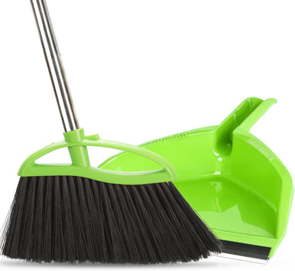 3 Pack Wide Heavy Duty Angle Broom - Stiff Bristle Outdoor Brooms for Sweeping Patio, Garden, Garage, Yard (Black, Yellow, Green)