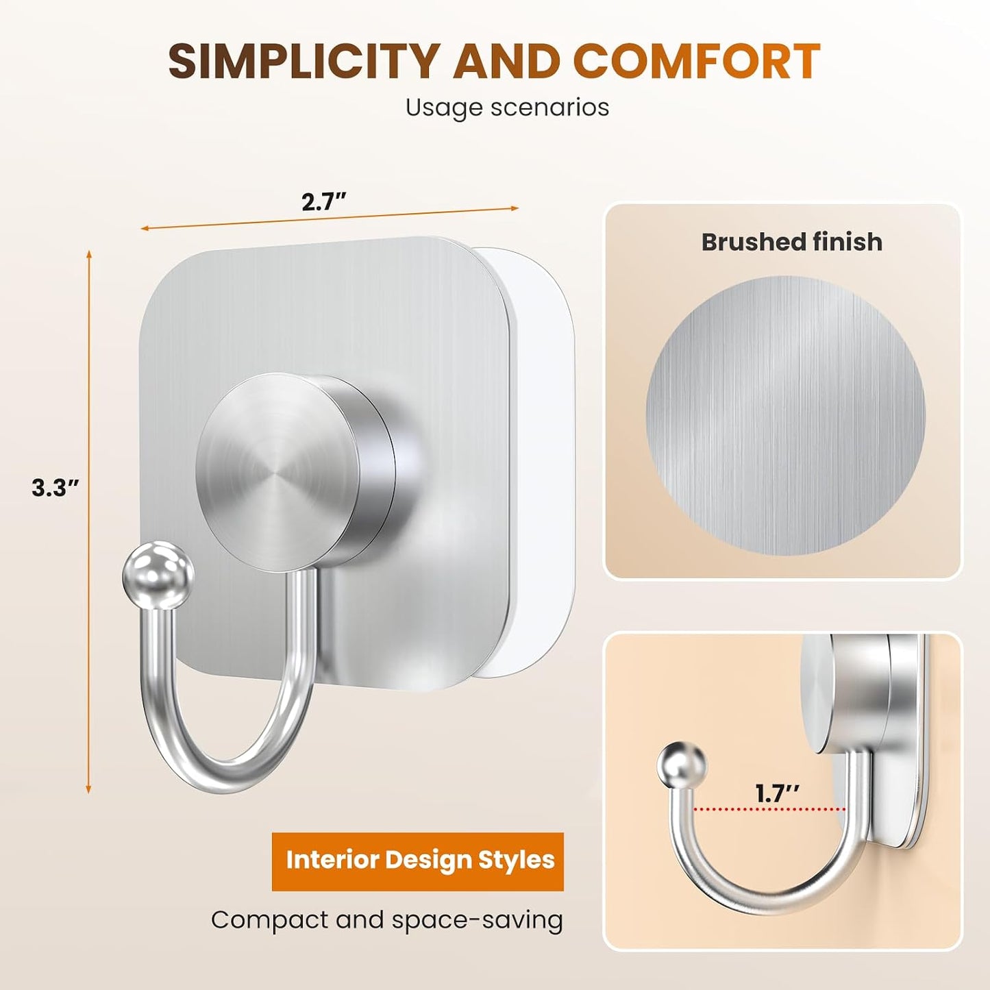 Aikzik 4 Pack Large Heavy Duty Wall Hooks - 26lb Max, Stainless Steel Adhesive Towel Hook, Shower Hooks for Hanging Towel, Coat, Robe, Wall Hook for Use in Bathroom, Kitchen and Door, Matte Black