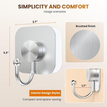Aikzik 4 Pack Large Heavy Duty Wall Hooks - 26lb Max, Stainless Steel Adhesive Towel Hook, Shower Hooks for Hanging Towel, Coat, Robe, Wall Hook for Use in Bathroom, Kitchen and Door, Matte Black