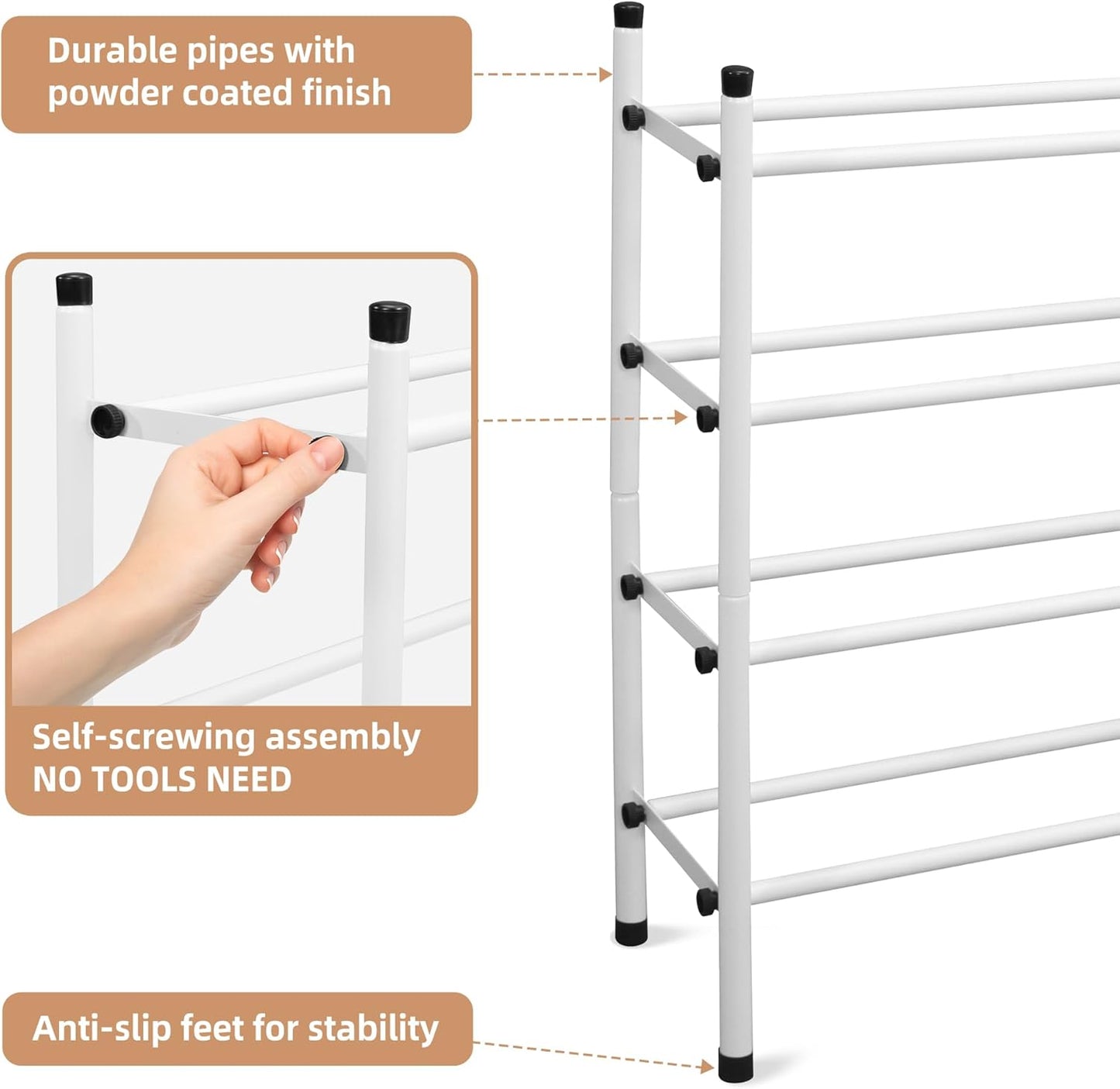 STORAGE MANIAC Expandable Shoe Rack for Closet, 8 Pairs Stackable Small Shoe Rack, Metal Adjustable Shoes Organizer for Entryway, Hallway, Garage, Front Door, Shoes Shelves, Black 2 Tier