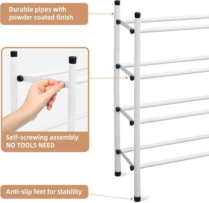 STORAGE MANIAC Expandable Shoe Rack for Closet, 8 Pairs Stackable Small Shoe Rack, Metal Adjustable Shoes Organizer for Entryway, Hallway, Garage, Front Door, Shoes Shelves, Black 2 Tier