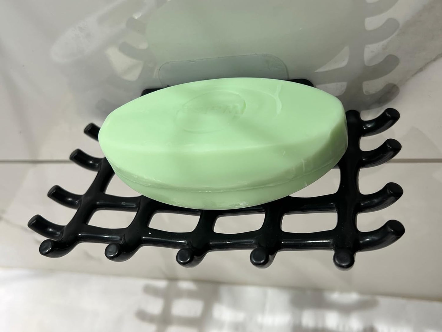 2-Pack Adhesive Bar Soap Holder, No-Drill Wall Mounted Soap Dish for Shower, Self-Draining Soap Saver with Grid Design, Plastic Soap Rack for Bathroom, Kitchen (White)